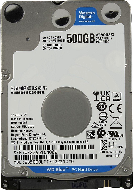Жесткий диск WD Blue 500GB 2.5 5400RPM 128MB (WD5000LPZX)